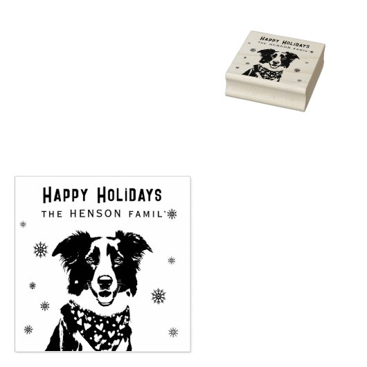 Border Collie Red Heart Bandana Christmas Photo ラバースタンプ (押印)