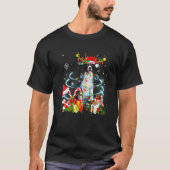 Border Collie Reindeer Christmas Tree Lights Pajam Tシャツ (正面)
