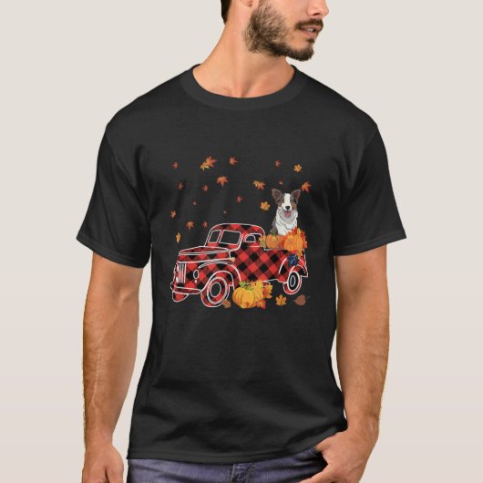 Border Collie Riding Leopard Plaid Truck Thanksgiv Tシャツ (正面)