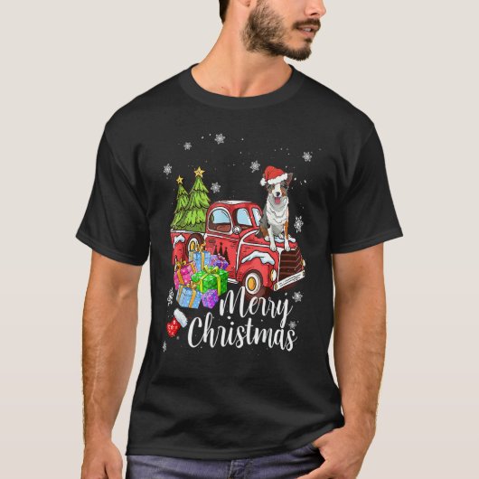Border Collie Riding Red Truck Xmas Merry Christma Tシャツ (正面)