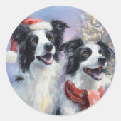 Border Collie Round Christmas Sticker ラウンドシール (正面)