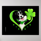 Border Collie Shamrock Heart ポスター (正面)