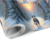 Border Collie Snowy Forest Walk Holiday Painting ラッピングペーパー (ロールコーナー)