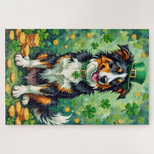 Border Collie St Patrick’s Day Lucky Dog ジグソーパズル (横)