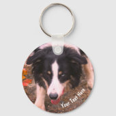 Border Collie Stare Dog Personalized キーホルダー (正面)