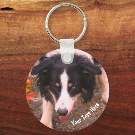 Border Collie Stare Dog Personalized キーホルダー (正面)