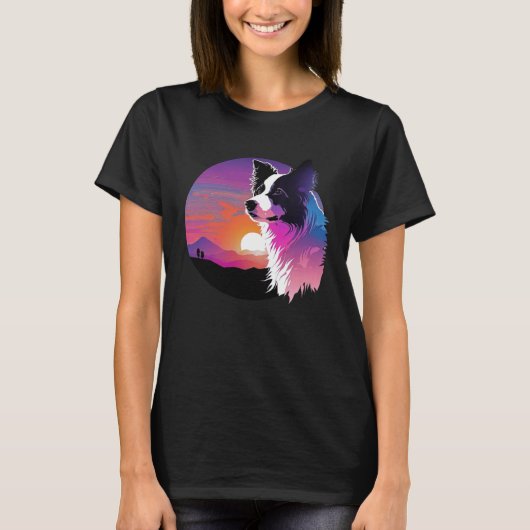 Border Collie Synthwave 80s Retrowave Aesthetic Tシャツ (正面)