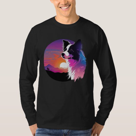 Border Collie Synthwave 80s Retrowave Aesthetic Tシャツ (正面)
