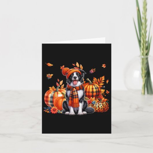 Border Collie Thanksgiving Leopard Pumpkins Fall L カード (正面)