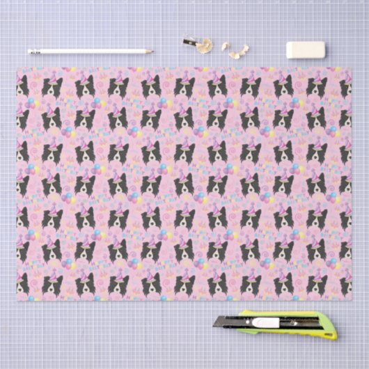 Border Collie Tissue Paper in Pink 薄葉紙 (クラフト)