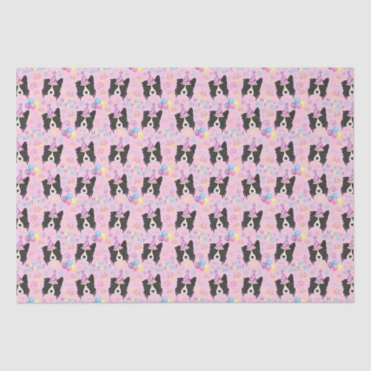 Border Collie Tissue Paper in Pink 薄葉紙 (正面)