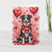 Border Collie Valentine’s Day Dog with Hearts Red カード (正面)