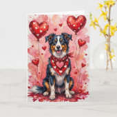 Border Collie Valentine’s Day Dog with Hearts Red カード (黄色い花)