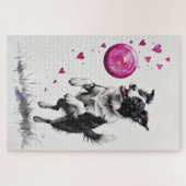 Border Collie Valentine's Day Heart Disc Catch ジグソーパズル (横)