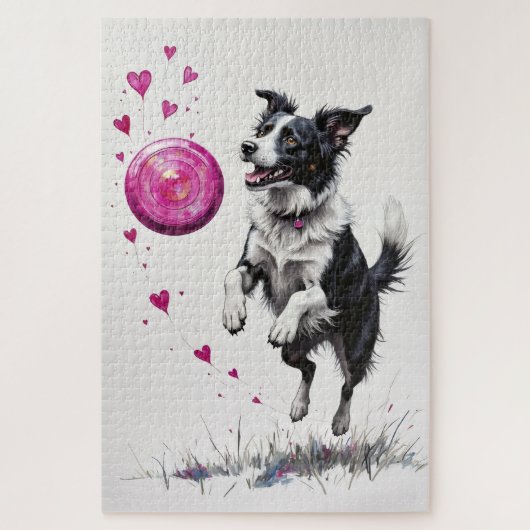 Border Collie Valentine's Day Heart Disc Catch ジグソーパズル (縦)