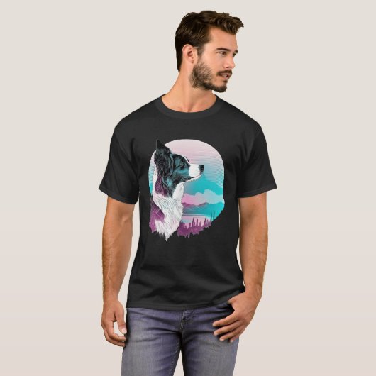 Border Collie Vaporwave Retrowave Aesthetic Tシャツ (正面フル)