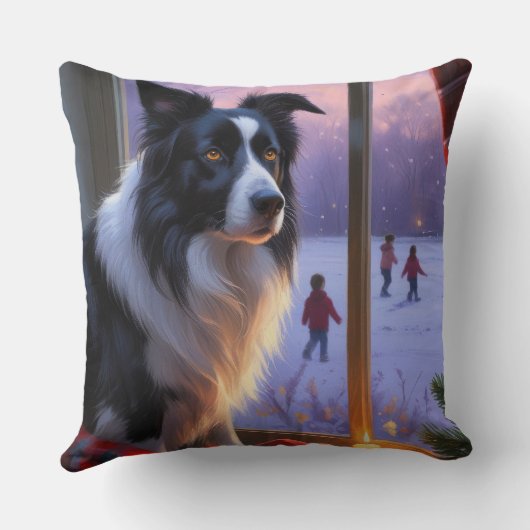 Border Collie With Christmas Lights Holiday クッション (裏面)