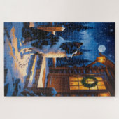 Border Collie With Christmas Lights Holiday ジグソーパズル (横)