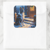 Border Collie With Christmas Lights Holiday スクエアシール (バッグ)