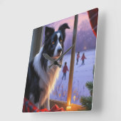Border Collie With Christmas Lights Holiday スクエア壁時計 (傾斜)