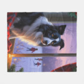 Border Collie With Christmas Lights Holiday フリースブランケット (正面(横))