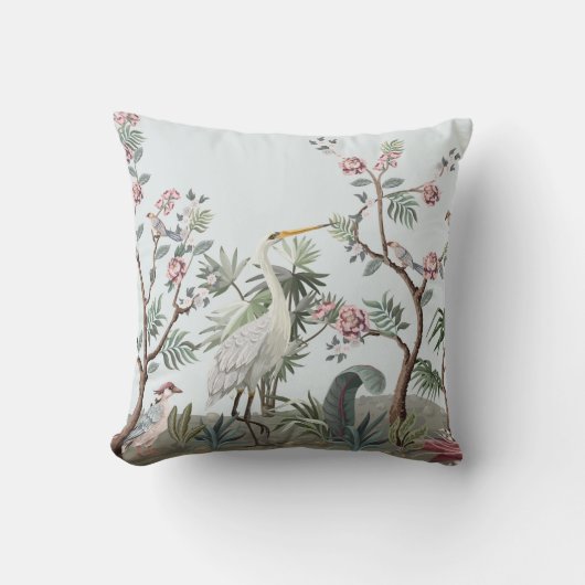 Border in chinoiserie style with storks and peonie クッション (正面)