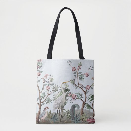 Border in chinoiserie style with storks and peonie トートバッグ (正面)