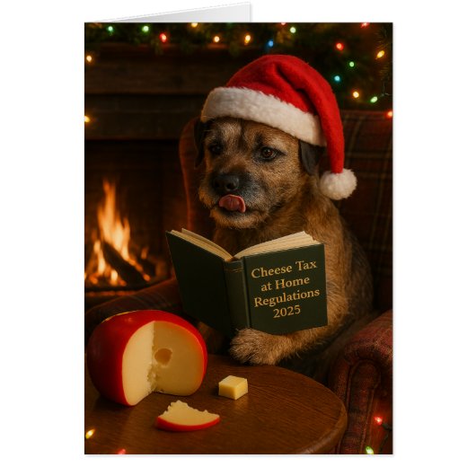 Border Terrier 'Cheese Tax' Christmas card (正面)