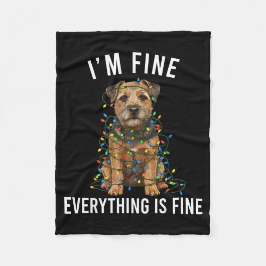 Border Terrier Christmas I'm Fine Everything Is Fi フリースブランケット (正面)