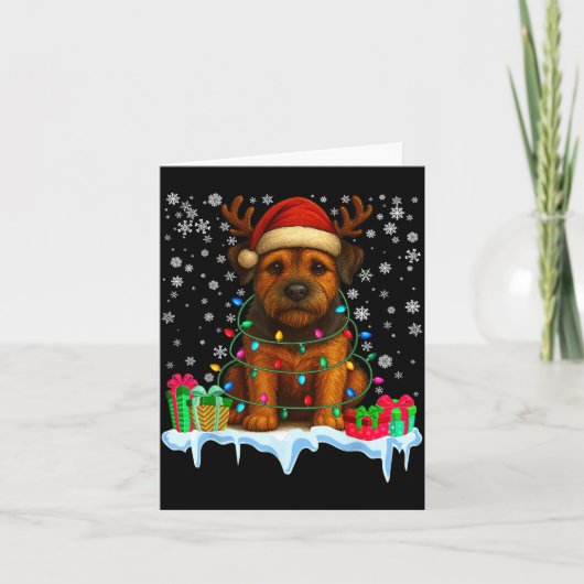 Border Terrier Christmas Santa Hat Reindeer Pajama カード (正面)