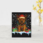Border Terrier Christmas Santa Hat Reindeer Pajama カード (黄色い花)