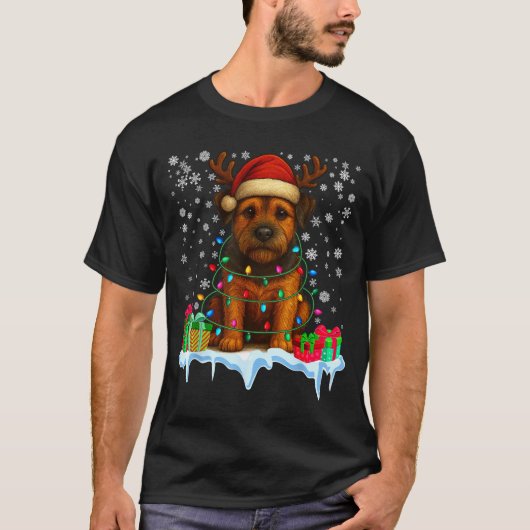 Border Terrier Christmas Santa Hat Reindeer Pajama Tシャツ (正面)