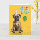 Border Terrier Dog Party Hat Yellow Birthday カード (黄色い花)