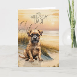 Border Terrier Dog Sunset Beach Father's Day シーズンカード