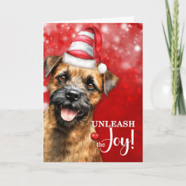 Border Terrier Dog Unleash the Joy Christmas シーズンカード