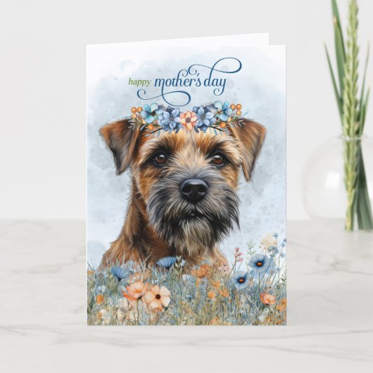 Border Terrier Dog Wildflowers Mother's Day シーズンカード (正面)