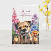 Border Terrier Dog with Gladiolus Garden Get Well カード (黄色い花)