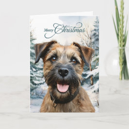 Border Terrier Dog Woodland Forest Christmas シーズンカード