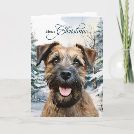 Border Terrier Dog Woodland Forest Christmas シーズンカード (正面)