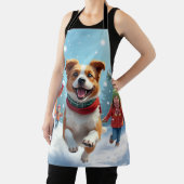 Border Terrier Snowball Fight Christmas Painting エプロン (インサイチュ)