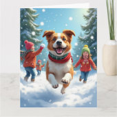 Border Terrier Snowball Fight Christmas Painting カード (正面)