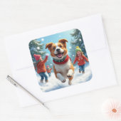 Border Terrier Snowball Fight Christmas Painting スクエアシール (封筒)