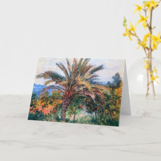 Bordigheraの1884年の挨拶状のMONETのヤシの木 カード (黄色い花)