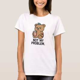 Bored Bear with Popcorn – Funny Minimalist Cartoon Tシャツ