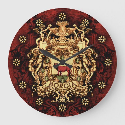 Borgiaの華美な紋章付き外衣 ラージ壁時計 (正面)
