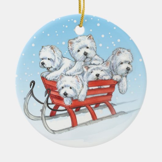 Borgo著Westieのクリスマスのオーナメント セラミックオーナメント (正面)