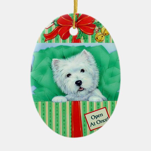 Borgo著Westieのクリスマスのオーナメント セラミックオーナメント (正面)
