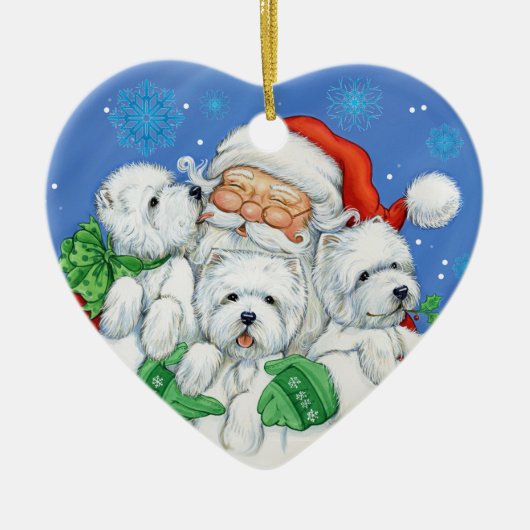 Borgo著Westieのクリスマスのオーナメント"XOXO" セラミックオーナメント (正面)