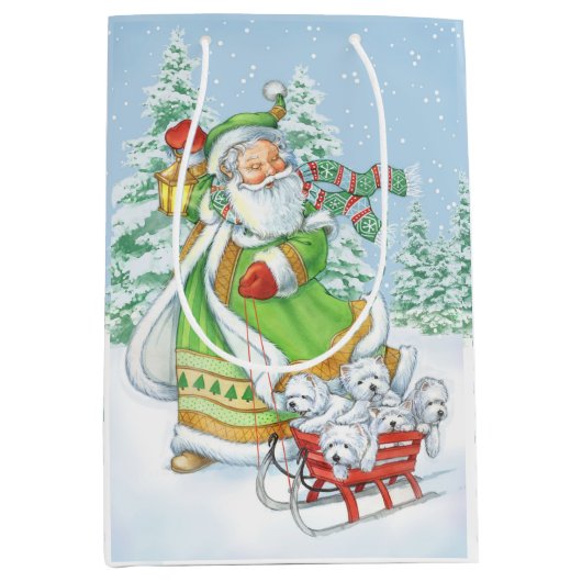 Borgo著Westieのクリスマスのギフトバッグ"嬉しい騒音" ミディアムペーパーバッグ (正面)