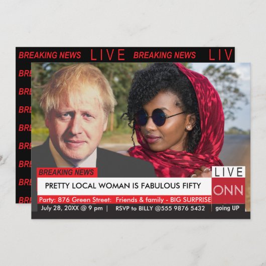 Boris Johnson Women's 50誕生日TVおもしろいニュース 招待状 (正面/裏面)